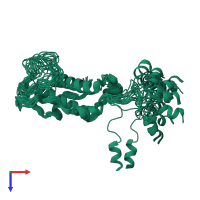 PDB entry 1xn8 coloured by chain, ensemble of 20 models, top view.