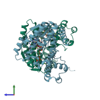 PDB entry 1xng coloured by chain, side view.