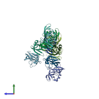 PDB entry 1xni coloured by chain, side view.