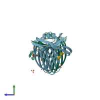 PDB entry 1xnk coloured by chain, side view.