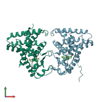 PDB entry 1xnx coloured by chain, front view.