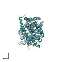 PDB entry 1xnx coloured by chain, side view.