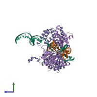 PDB entry 1xo0 coloured by chain, side view.
