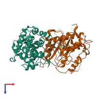 PDB entry 1xo2 coloured by chain, top view.