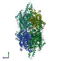 PDB entry 1xo6 coloured by chain, side view.