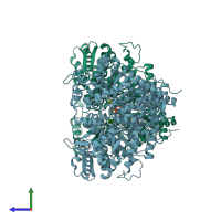 PDB entry 1xoi coloured by chain, side view.