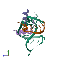 PDB entry 1xok coloured by chain, side view.