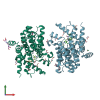 PDB entry 1xon coloured by chain, front view.