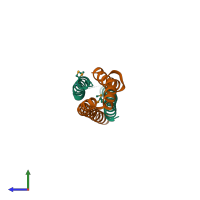 PDB entry 1xou coloured by chain, side view.