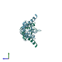 PDB entry 1xox coloured by chain, side view.