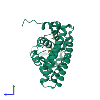PDB entry 1xp1 coloured by chain, side view.