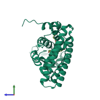 PDB entry 1xp6 coloured by chain, side view.