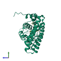PDB entry 1xpc coloured by chain, side view.