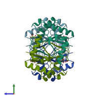PDB entry 1xpj coloured by chain, side view.