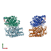 PDB entry 1xpk coloured by chain, front view.