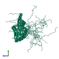 PDB entry 1xpn coloured by chain, ensemble of 20 models, side view.