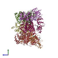 PDB entry 1xpo coloured by chain, side view.