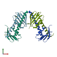 PDB entry 1xpp coloured by chain, front view.