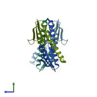 PDB entry 1xpp coloured by chain, side view.