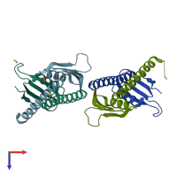 PDB entry 1xpp coloured by chain, top view.