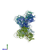 PDB entry 1xpq coloured by chain, side view.
