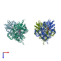 PDB entry 1xpq coloured by chain, top view.