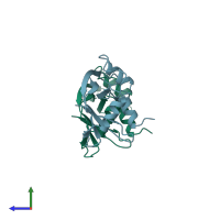 PDB entry 1xpt coloured by chain, side view.