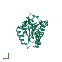 PDB entry 1xq1 coloured by chain, side view.