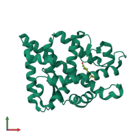 PDB entry 1xq3 coloured by chain, front view.