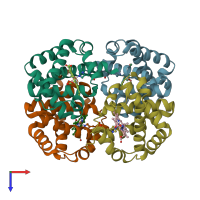 PDB entry 1xq5 coloured by chain, top view.