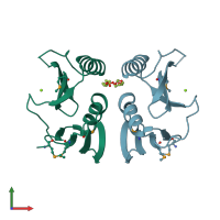 PDB entry 1xqa coloured by chain, front view.