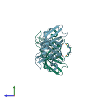 PDB entry 1xqb coloured by chain, side view.