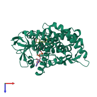 PDB entry 1xqd coloured by chain, top view.