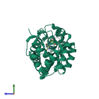 PDB entry 1xqp coloured by chain, side view.
