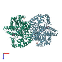 PDB entry 1xr2 coloured by chain, top view.
