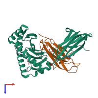 PDB entry 1xr9 coloured by chain, top view.