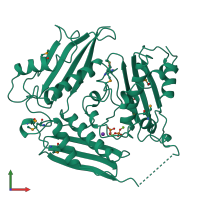 PDB entry 1xrb coloured by chain, front view.