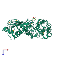 PDB entry 1xrb coloured by chain, top view.