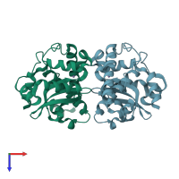 PDB entry 1xre coloured by chain, top view.
