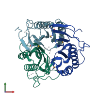PDB entry 1xrg coloured by chain, front view.