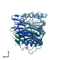 PDB entry 1xrg coloured by chain, side view.