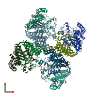 PDB entry 1xrh coloured by chain, front view.
