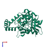 PDB entry 1xrn coloured by chain, top view.