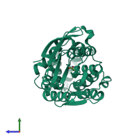 PDB entry 1xro coloured by chain, side view.