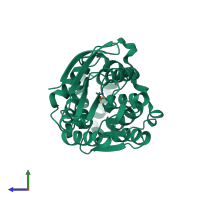 PDB entry 1xrq coloured by chain, side view.