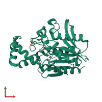 PDB entry 1xrr coloured by chain, front view.