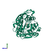PDB entry 1xrr coloured by chain, side view.