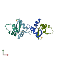 PDB entry 1xrx coloured by chain, front view.