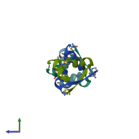 PDB entry 1xrx coloured by chain, side view.