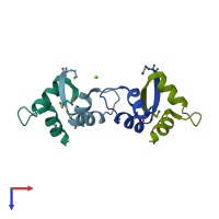 PDB entry 1xrx coloured by chain, top view.